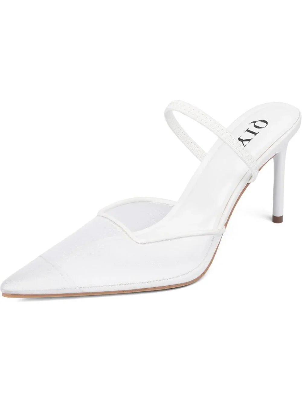 Women's White Mesh Closed Pointed Toe Sexy Slip on Backless High Heel Sandals